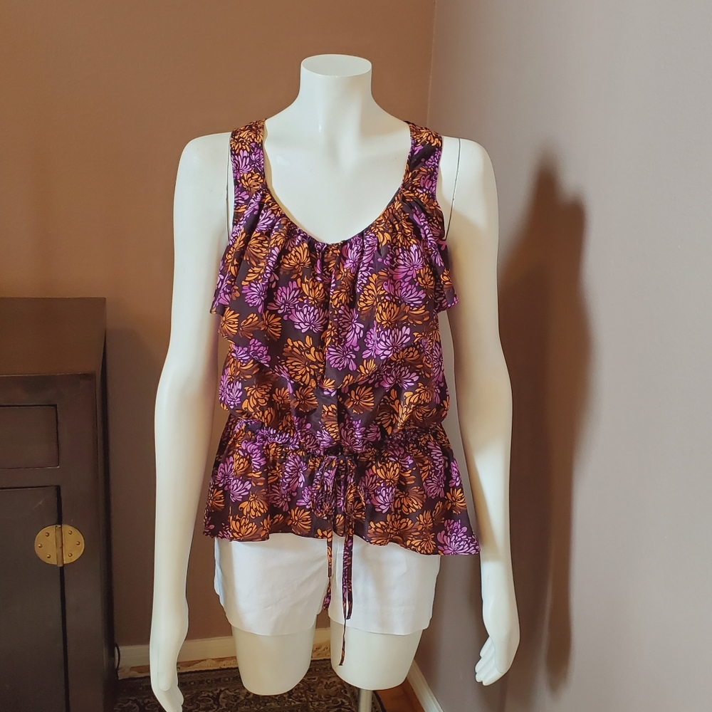 Anthropologie LIL purple floral silk blouse 2